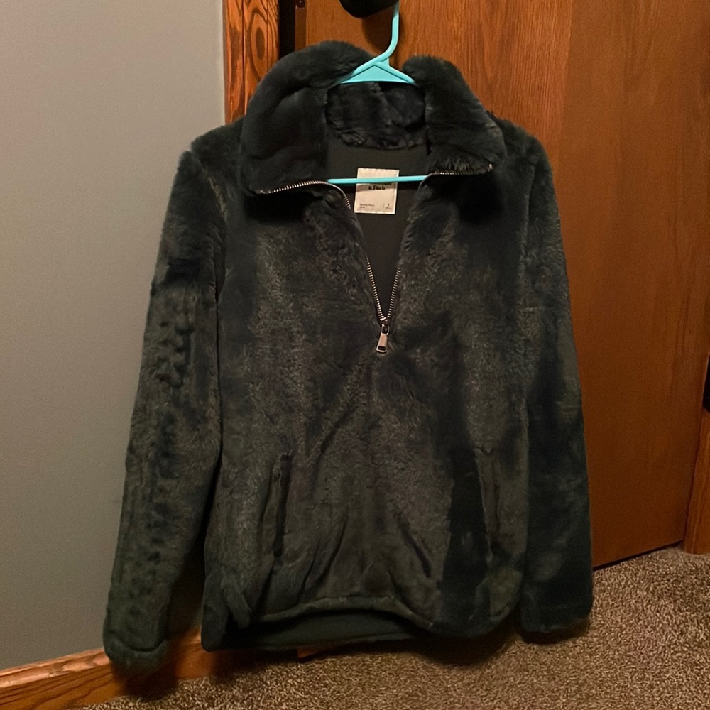 Abercrombie Pullover, emerald green, soft and fuzzy, half zip, Small, worn once